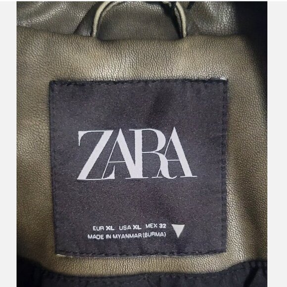 Zara Women XL Faux Leather Distressed Biker Jacket Charcoal Vegan Motorcycle - Picture 14 of 15